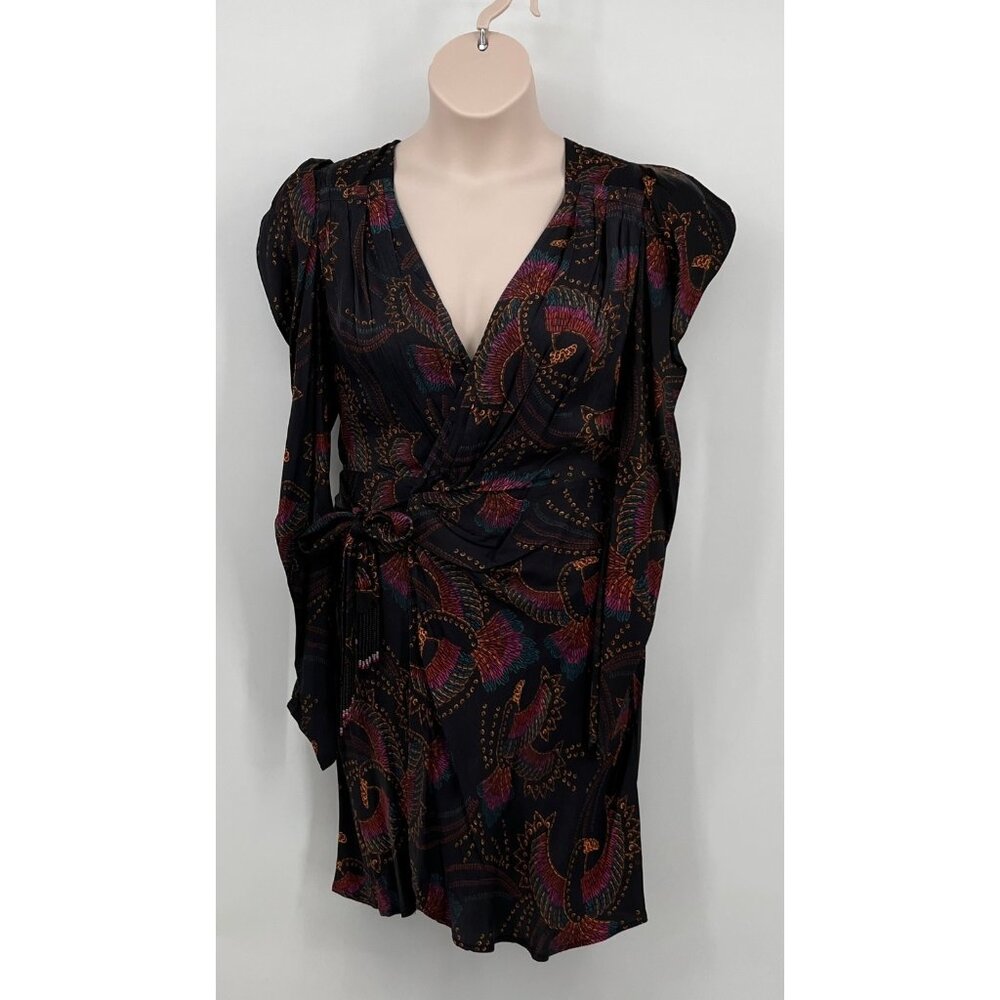 FARM Rio Black Paisley Wrap Mini Dress with Multicolor Accents